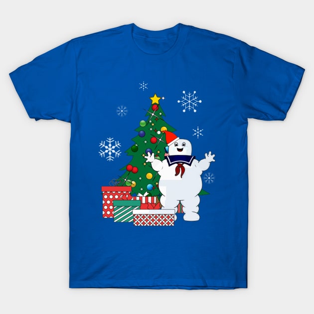 Stay Puft Ghostbusters Around The Christmas Tree T-Shirt by squids_art